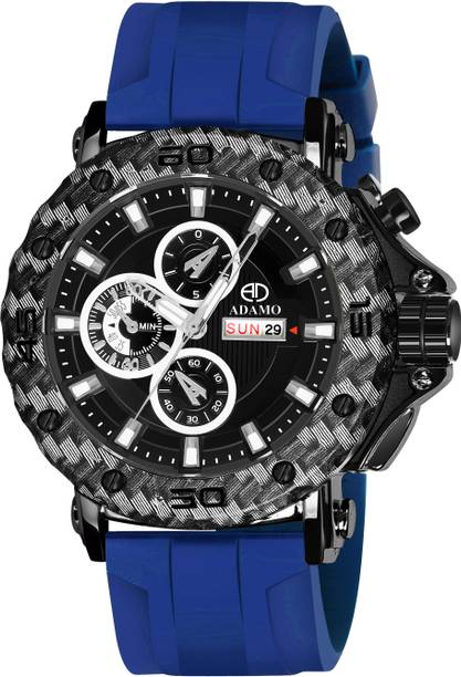 ADAMO Designer Black Dial Round Shape Dial Blue Strap M...