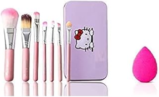 Makeup Brush with Storage Box with Sponge Puff (Color May Vary) - Set of 7