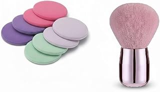 Combo Offer – Professional Round Makeup Puffs (Multicolor) + Soft Kabuki Brush | Face Makeup Applicator Set | Foundation, Compact, Blending & Touch-Up