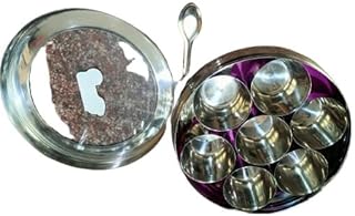 MOTI METAL IND Spice Box/Masala Dabba Stainless Steel, See Through Lid with 7 Containers, and Spoon, Size no. 11 (19 cm Dia) (1.5 LTR Capacity) (Mediu