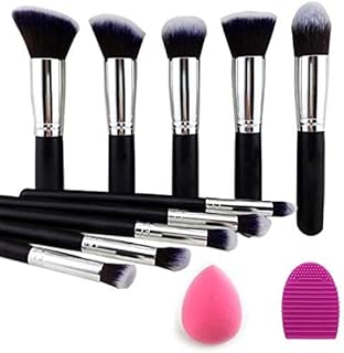 Premium Synthetic Kabuki Foundation Face Powder Blush Eyeshadow Brush Makeup Brush Kit with Blender Sponge and Brush Cleaner - Makeup Brushes Set (10p