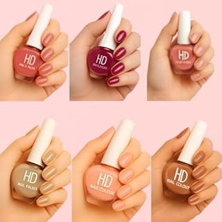Nude & Chic Nail Polish Gift Set – 6 Vibrant Shades | Peach Glow | Coral Charm | Nude Whisper | Rosewood Bliss | Caramel Kisses | Blush Tango (15 ml e