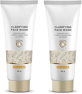 Clarifying Face Wash for Oily Skin with Carrot & Neem Seed Oil Beads, 60g tube, Pack of 2