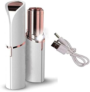 2 in 1 Electric Facial Hair Remover For Women Skincare Lipstick Shape Mini Epilator trimmer Machine for face USB Charging, Lipstick Design, White and