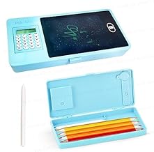 Kids LCD Writing Tablet Pencil Case with Calculator Stylus Pen Storage Box Reusable Drawing Board Educational Toy for School Office Travel.