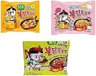 Sam Yang Korean Buldak Cheese Noodles PK1 & Buldak Carbo Noddles PK1 & Buldak Jijang Pk1(420 Grams)(Imported) Pack of 3 (Non - Vegetrian)