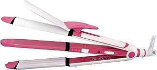 JGJ® Professional 3 in 1 Electric Hair Straightener, Curler Styler and Crimper For Women (White & Pink Colour)