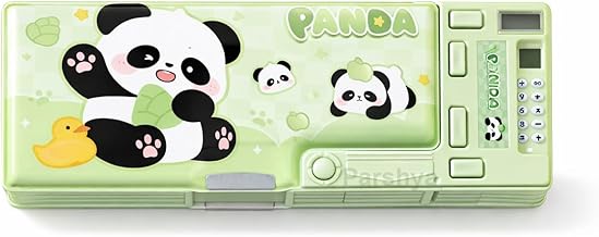 All-in-One Pencil Box for Kids | Calculator, Sharpener & Writing Pad | Large Capacity Magnetic Pencil Case for School Boys & Girls (MSC Panda)