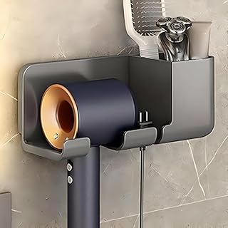 GION Hair Dryer Holder Rack Wall Mount with Comb Holder, Bathroom Storage Organizer, Perfect for Bathroom, Salon & Dressing Room