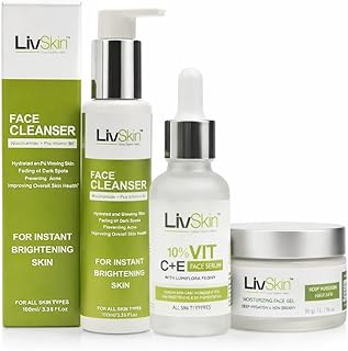 Complete Skincare Routine Combo | Face Cleanser + 10% Vitamin C & E Face Serum + Moisturizing Gel | Brightening, Hydrating & Skin Repair Kit for Men &