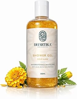 Gold Glow Shower Gel | AHA ,BHA & Niacinamide Infused Body Wash for Men & Women | Fights Spots, Blemishes & Pigmentation | pH-Balanced, Hydrating & Br