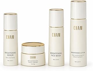 Cham Beauty Complete Brightening Bundle - 4 Step Daily Skincare Routine - Face Wash, Body Lotion, Serum & Moisturizer - Professional Strength Brighten