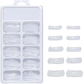 Dual Nail Forms Set 100PCS Poly Gel Nail Tips, Full Cover Nail Extension, 10 Sizes Press On Artificial Fake Nails, Transparent UV Gel Acrylic Nail Art