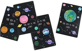 A5 Hardcover Notebook Set of 4 – “The Sky is the Limit” | Cute Planet Design Journals | 64 Pages, Yellow Paper | School, College, Office, Travel & Gif