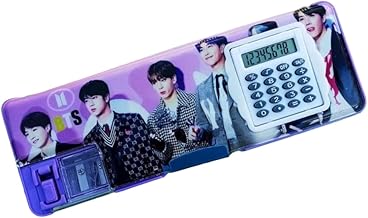 Prezzie Villa Pack of 1 Kpop Magnetic Pencil Box with Calculator Geometry Two Side Open Pencil Holder for Kids (BTS)