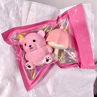 Bear-Shaped Tinted Lip Balm Duo Set with Umbrella Lipstick Combo Pack, 2-Piece Kit for Adults, Natural Makeup Look, Paste Formulation, Suitable for Al