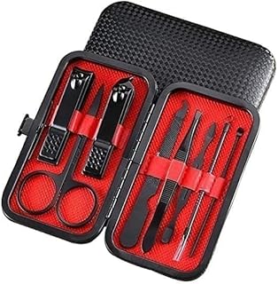 8-in-1 Manicure Pedicure Grooming Kit for Men & Women | Premium Black Stainless Steel Nail Cutter Set with Travel Case | Nail Care, Eyebrow & Personal