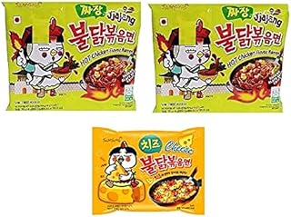 Sam Yang Korean Ramen Buldak Jijang Flavour Spicy Noodles Pack2&Buldak Hot Chicken Cheese Flavour Noodles Pack1(Pack Of 3)(420Gm)(Imported)Instant Noo