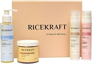 Korean Glow Ritual Skincare Gift Kit | Set of Rice Face wash, D-Tan Face Pack x Scrub, Snail Mucin Moisturizer, SPF 50+ Sunscreen | Korean Skincare Gi