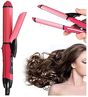 NHC 2009 2 in 1 Hair Straightener and Curler (Pink) (Straightener&curler for women & men) B458