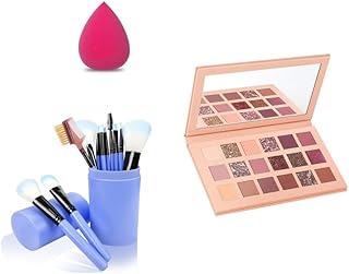 Glowhouse 12 Pcs sky blue makeup brush set,1 Beauty blender,18 color nude eyeshadow palette (set of 3)