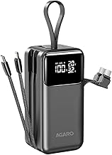 AGARO 20000 mAh 65W 4-in-1 Power Bank (Type-C & Lightning Cable, USB-A & Type-C Port), Fast Charging for Laptop, Mobile, Tablet, iPad, smartwatch, ear