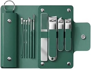 Premium Manicure & Pedicure Kit Set with Stainless Steel Nail Clippers, Cuticle Tools & Travel Case – Professional Grooming Kit for Men & Women (Green