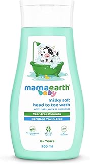 Mamaearth Milky Soft Head to Toe Wash With Oats, Milk, and Calendula for Babies- 200 ml |2-in-1 Tear-Free Body Wash & Shampoo | Moisturizes and Soothe