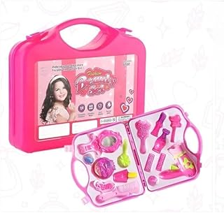 Makeup Kit Toy for Girls Set of 15 Pretend Play Beauty Salon Cosmetic Kit with Hair Dryer Mirror Hair Styling Accessories Portable Beauty Suitcase Rol