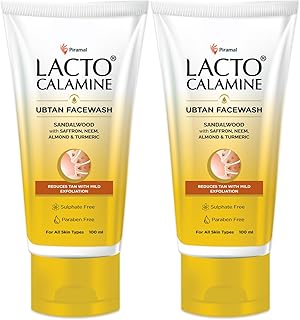 Lacto Calamine Ubtan Face Wash for Glowing Skin | Natural Face Wash with Sandalwood, Saffron, Neem, Almond & Turmeric | Exfoliating Facewash reduces T