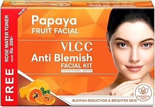VLCC Papaya Fruit Facial Kit with FREE Rose Water Toner - 300g + 100ml | Glowing, Blemish Free Skin | With Papaya, Cucumber, Peach & Orange Peel Extra