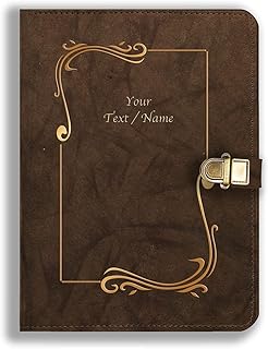 Brown Cloud Personalized Abstract Matt Finish Ruled Leather Cover Notebook/Diary with LOCK, UV Printed Personalised/Customized Message/Quote/Name for