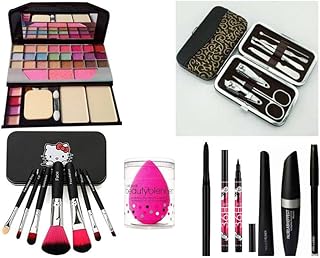 Glowhouse 7 pcs manicure kit,Black hello kitty makeup brush set,6155 Makeup kit,eyeliner Makeup combo (Set of 9)