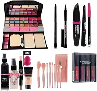 All-in-One Makeup Kit | Lipstick Combo Set | for Women, Matte Liquid Lipstick Kit, Long Lasting Smudge Proof Waterproof Lip Colors Pack, Full Face Mak