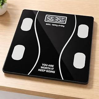 Electronic Smart Weighing Scale with Body Analyzer – Digital Bathroom Scale with 4 Sensor Pads, High Accuracy Weight Machine, Tempered Glass, LCD Disp