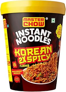 MasterChow Instant Cup Noodles - 2x Spicy Korean Noodles | Delicious Saucy Authentic Korean Taste With Extra Veggies | 100g