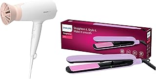 PHILIPS Hair Dryer Bhd308/30 1600 Watts Thermoprotect Airflower, 3 Heat & Speed Settings For Quick Drying & Bhs393/40 Straightener With Silkprotect Te