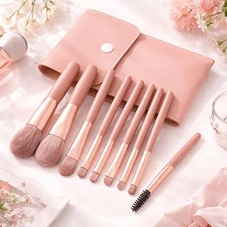 8 Pcs Makeup Brush Set with Pouch, Soft Synthetic Bristles, for Foundation, Blush, Eyeshadow, Contour & Lip