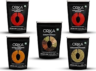 ORIKA Salem Turmeric Powder, Coriander Powder, Hot Red Chilli Powder, Kashmiri Chilli Powder, Garam Masala (Pack of 5, 100gms Each)