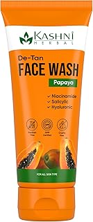Kashni Herbal De-Tan Face Wash with Papaya for Tan Removal, Brightening & Glowing Skin | For All Skin Types | 100ml Tube | Pack of 2