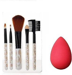 Makeup Brush Set 5pc with Makeup Blender Puff Combo (Multicolour), 6 Items in The Set
