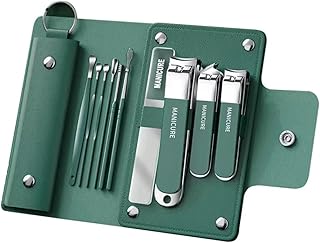 Manicure Pedicure Kit Set for Men & Women – 12 in 1 Stainless Steel Nail Care Tools with Travel Case, Nail Cutter, Cuticle Pusher & Grooming Kit (Gree