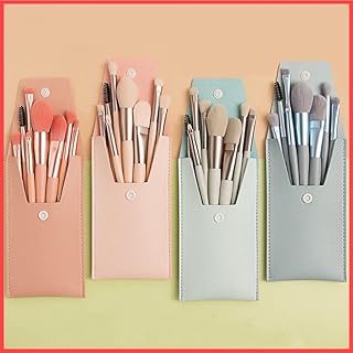 Wolpin Makeup Brush Set (8 Piece) Eyeshadow Brush with PU Bag Synthetic Bristle Foundation Face Powder Blush Makeup Brush Kit