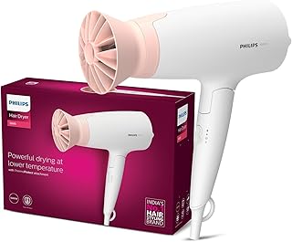 Philips Foldable Hair Dryer 1600 Watts| Powerful Salon-like Blow Drying with Less Heat | 3 Heat Settings with Cool Shot (Hot/Cool/Warm) | ThermoProtec