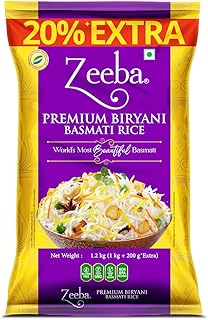 Zeeba Premium Biryani Rice 1.2 Kg, Chef's Choice, Restaurant Style, Extra Long Grains (Cooked length upto 26mm*)