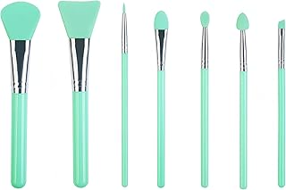 7 Pcs Mint Green Silicone Makeup Brush Set (with Leather Pouch) - Facial Mask, Eyeliner, Eyebrow, Eye Shadow, Cream Makeup, Lip, UV Resin Epoxy Art Cr