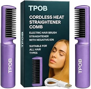 TPOB Wireless Hair Straightening Brush | Rechargeable Hair Straightener Brush For Women | Cordless Heat Straightener Comb with Negative Ion, Ptc Heati
