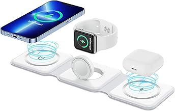 3 in 1 MagSafe compatible Magnetic Foldable Wireless Charger for iPhone 17 to 12 Series | Compatible with AirPods 2/3, Pro2, Pro3 | Compatible with on