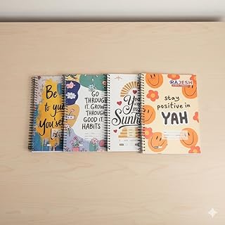 RAJESH Spiral Notebook A4 Size (Set of 4) | Premium Soft Cover, Motivational Quotes, Thick Paper for School, College & Office Writing (140, UNRULED)