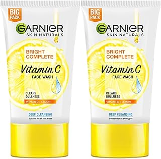 Garnier Skin Naturals Bright Complete Vitamin C Facewash, For Brighter and Glowing Skin - Daily Cleanser Suitable For all Skin Types, 150g (Pack of 2)